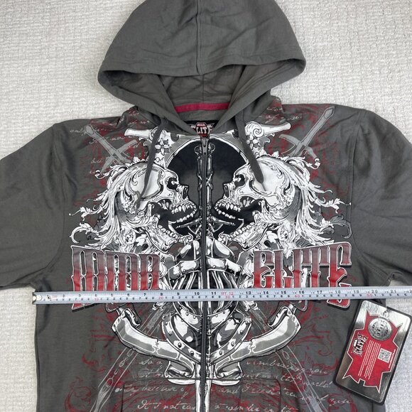 NWT MMA Elite Hoodie Gray Full Zip Up Small Y2K Goth Skull Punk Affliction Style - Picture 12 of 16